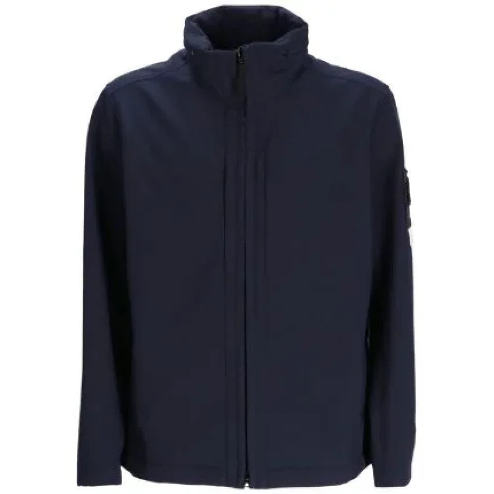 Stone Island Navy Katoenmix Jas met Kompas Patch Blue Heren