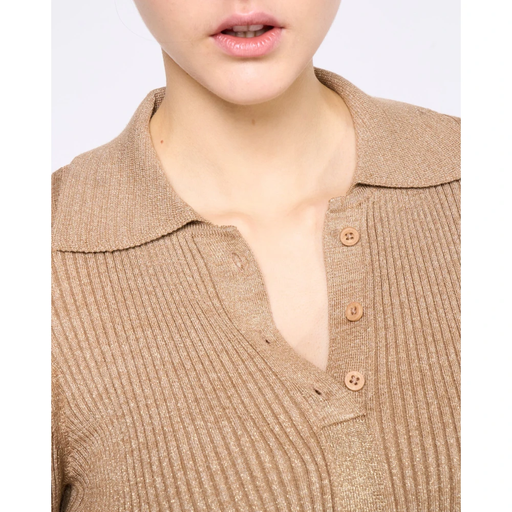 Silvian Heach Gebreide shirt met V-hals en knopen Beige Dames