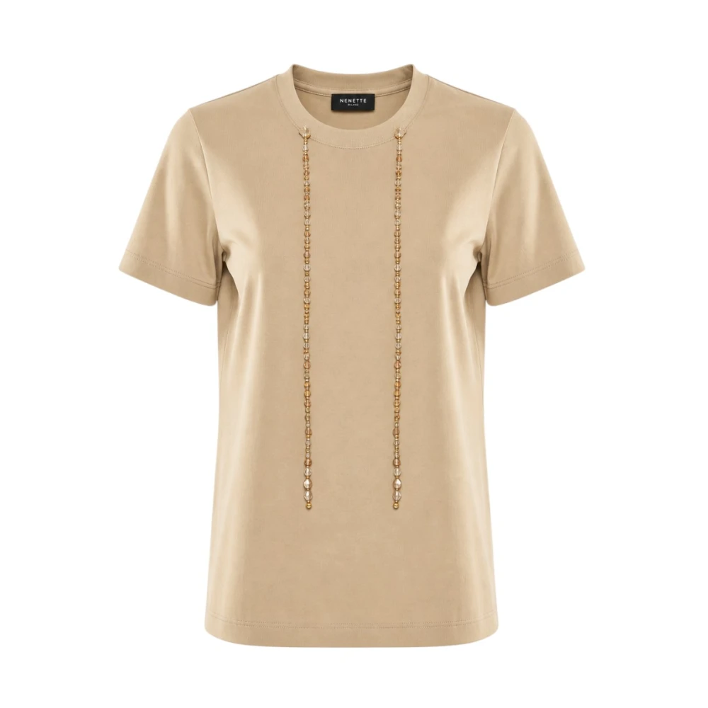 Nenette Vrouw Bruin Tops Dames, M, Katoen, T-Shirt Met Siersteendetails En Lichtgevende Veters
