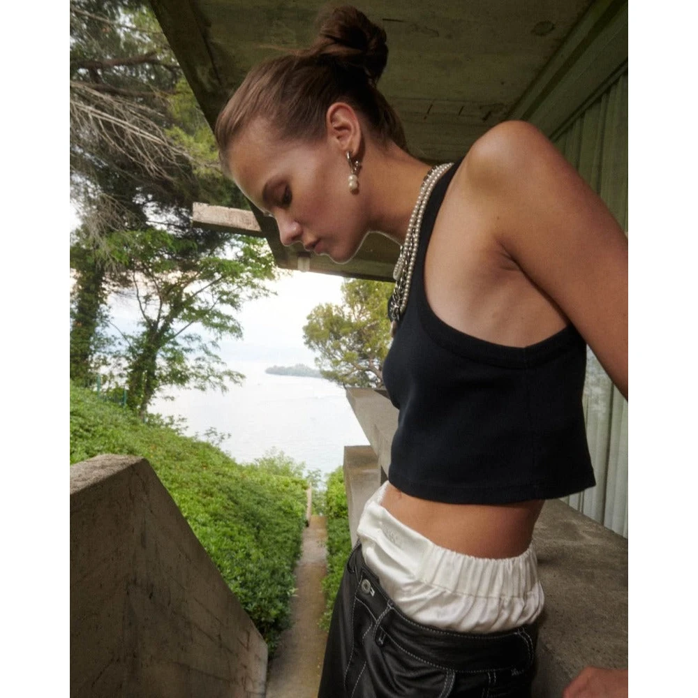 Halfboy Asymmetrische Tank Top Crop Zwart Black Dames