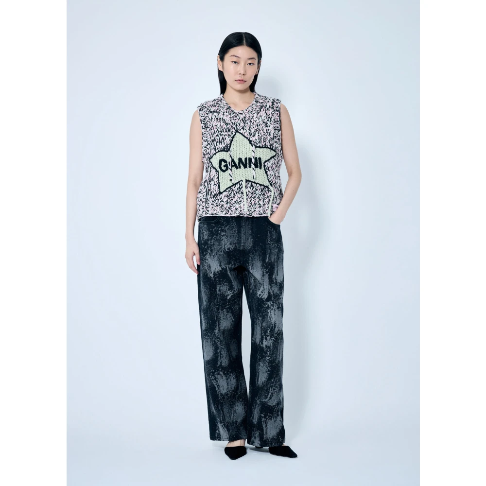 Ganni Handgebreide Grafische Wollen Vest Multicolor Dames