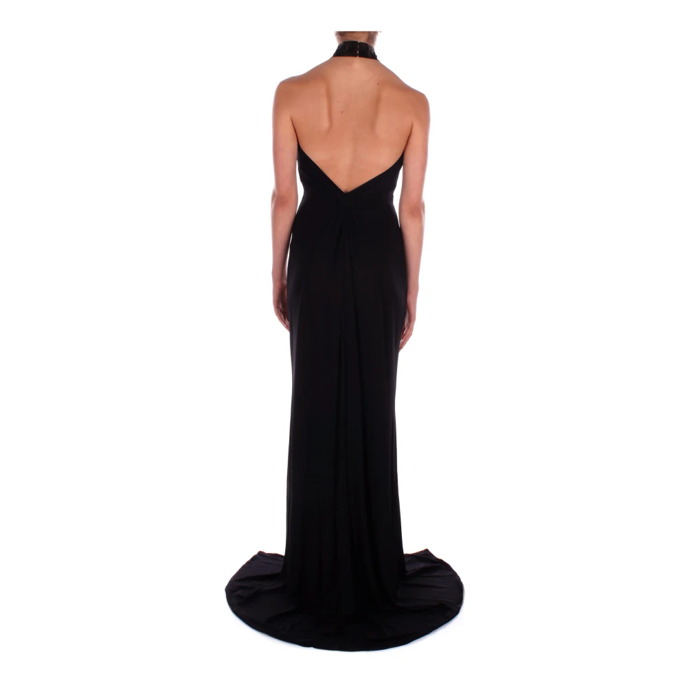 Elisabetta Franchi Rode Loper Zwarte Jurk met Dij-Hoge Split Black Dames