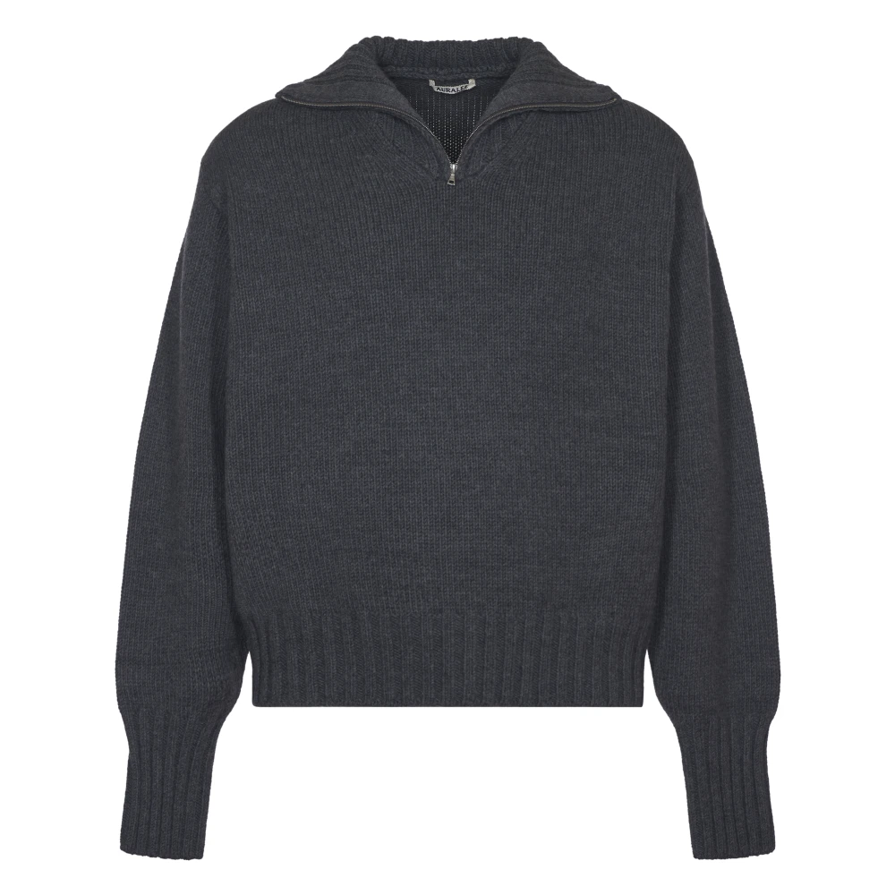 Auralee Zachte Wol Gebreide Half-Zip Trui Black Heren