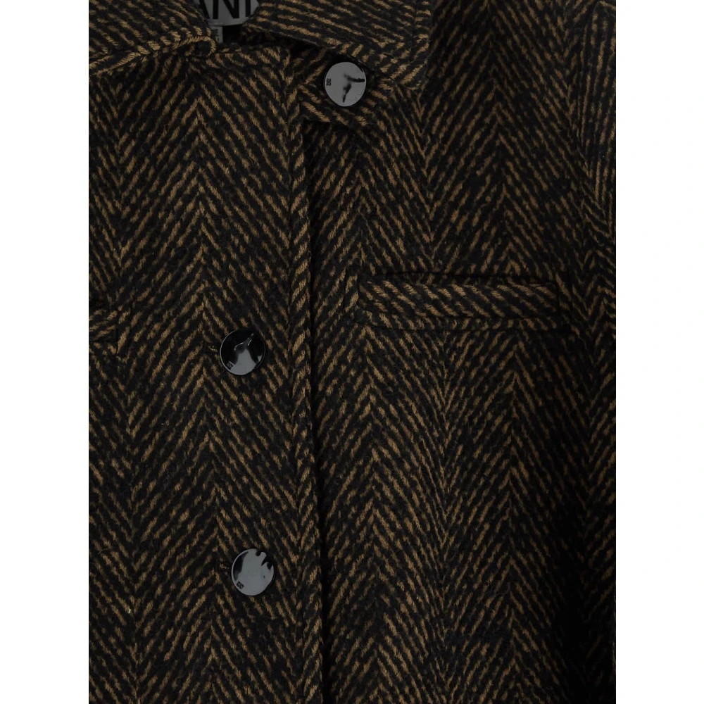 Ganni Wollen Herringbone Coat Brown Dames