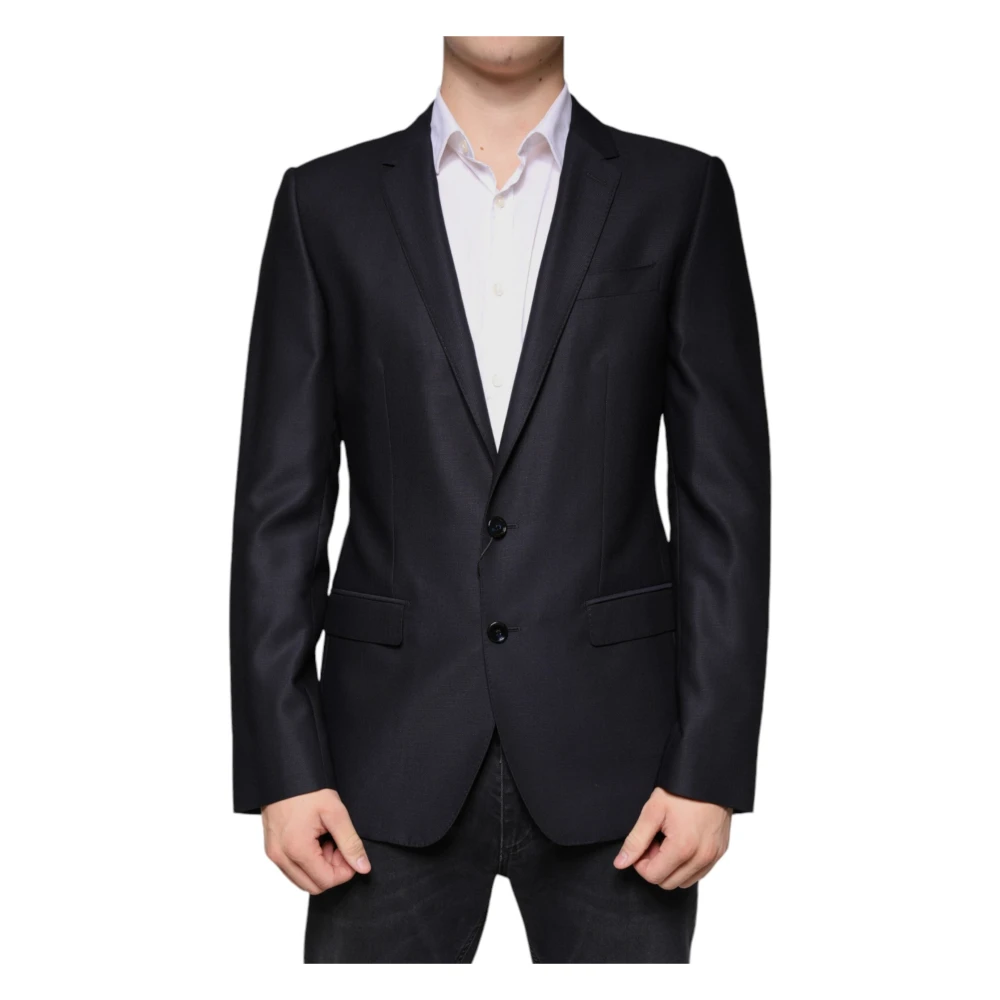 Dolce & Gabbana Men's Blue Blazers, M, Dark Single-Breasted Wool Blazer
