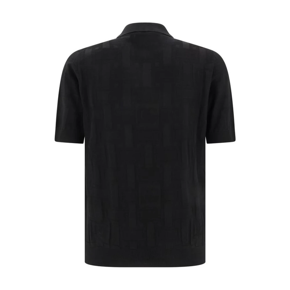 Dolce & Gabbana Zijden Polo Shirt met Jacquard Weefsel Black Heren