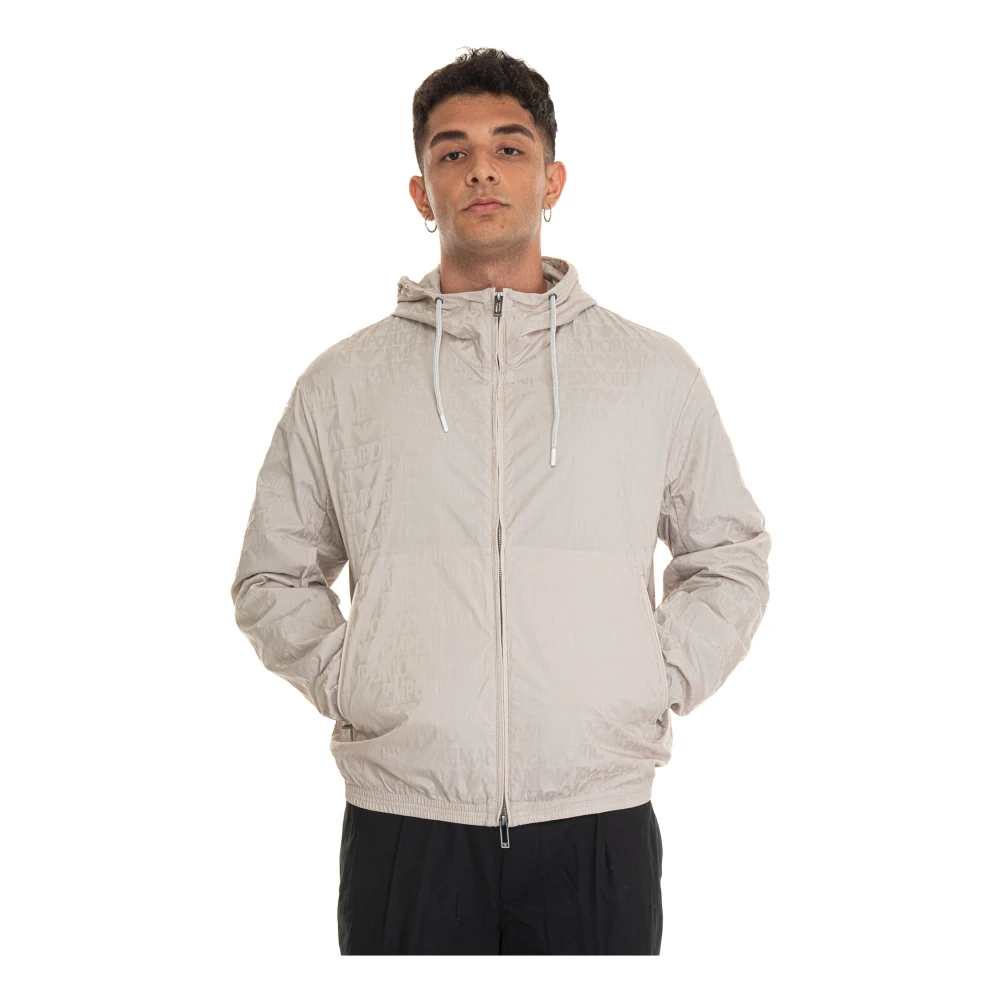 Emporio Armani Logo Winddichte Jas met Capuchon Gray Heren