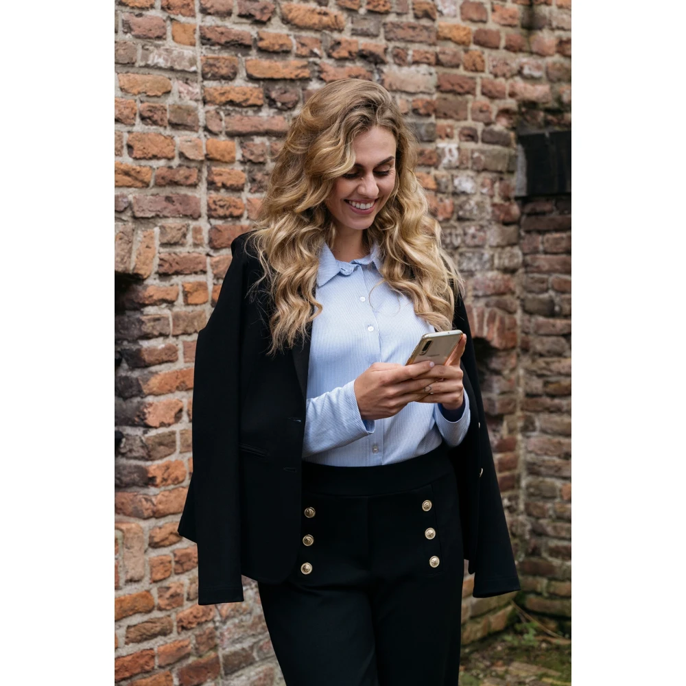 &Co Woman Zwarte Straight Broek met Details Black Dames