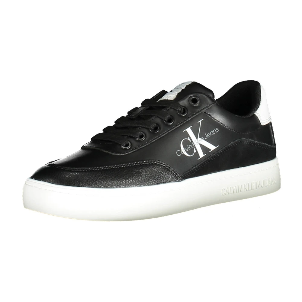 Calvin Klein Women's Black Sneakers,, Sporty Lace-Up Trainers With Contrast Details Size 8 Uk