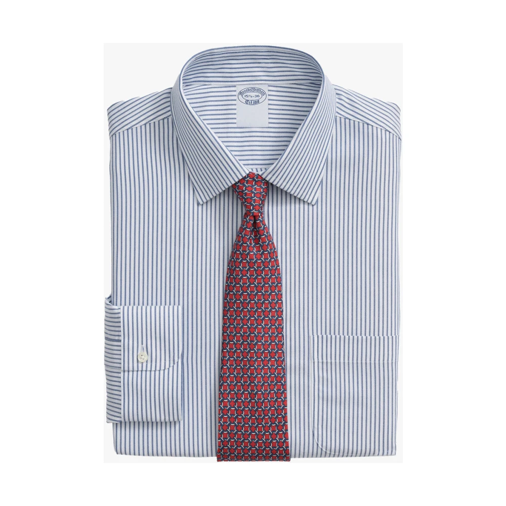 Brooks Brothers Marineblauw gestreept slim fit non-iron performance overhemd met Ainsley-kraag Blue Heren