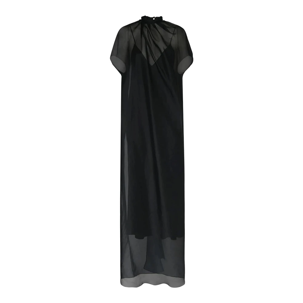 Khaite Zwarte zijden jurk met gedrapeerde ronde hals Black Dames
