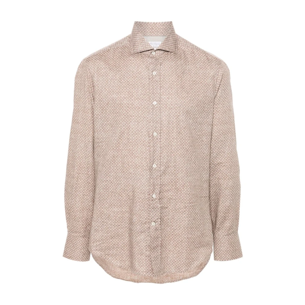 BRUNELLO CUCINELLI Geometrisch Print Overhemd Beige Heren