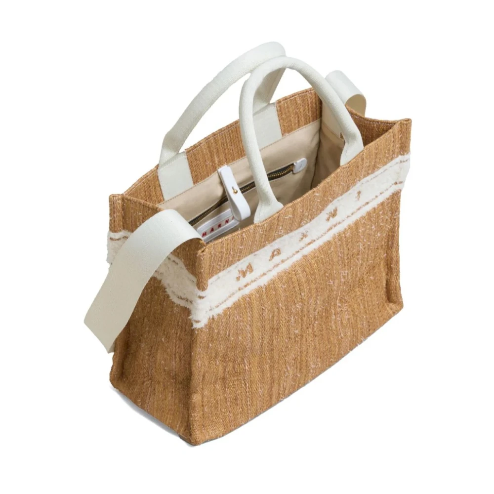 Marni Bruine Raffia East West Tote Tas Brown Dames