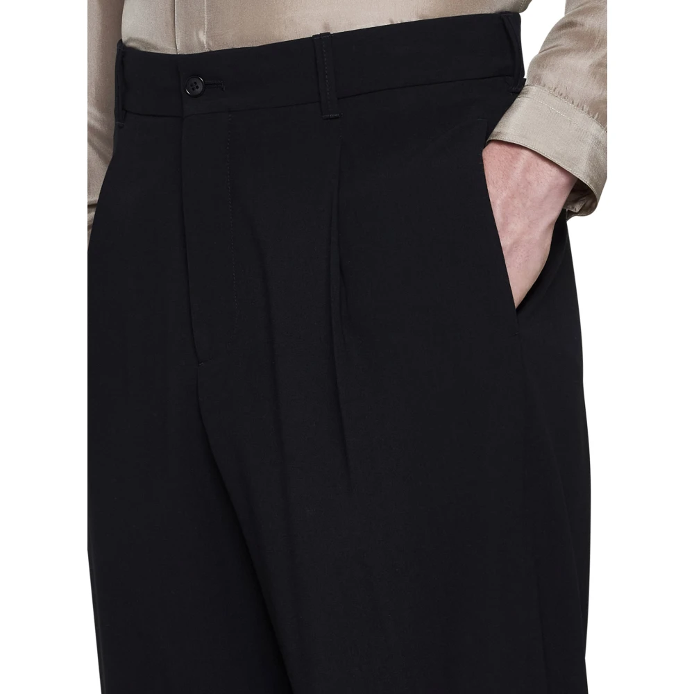 Giorgio Armani Blauwe Wollen Broek Plooien Blue Heren