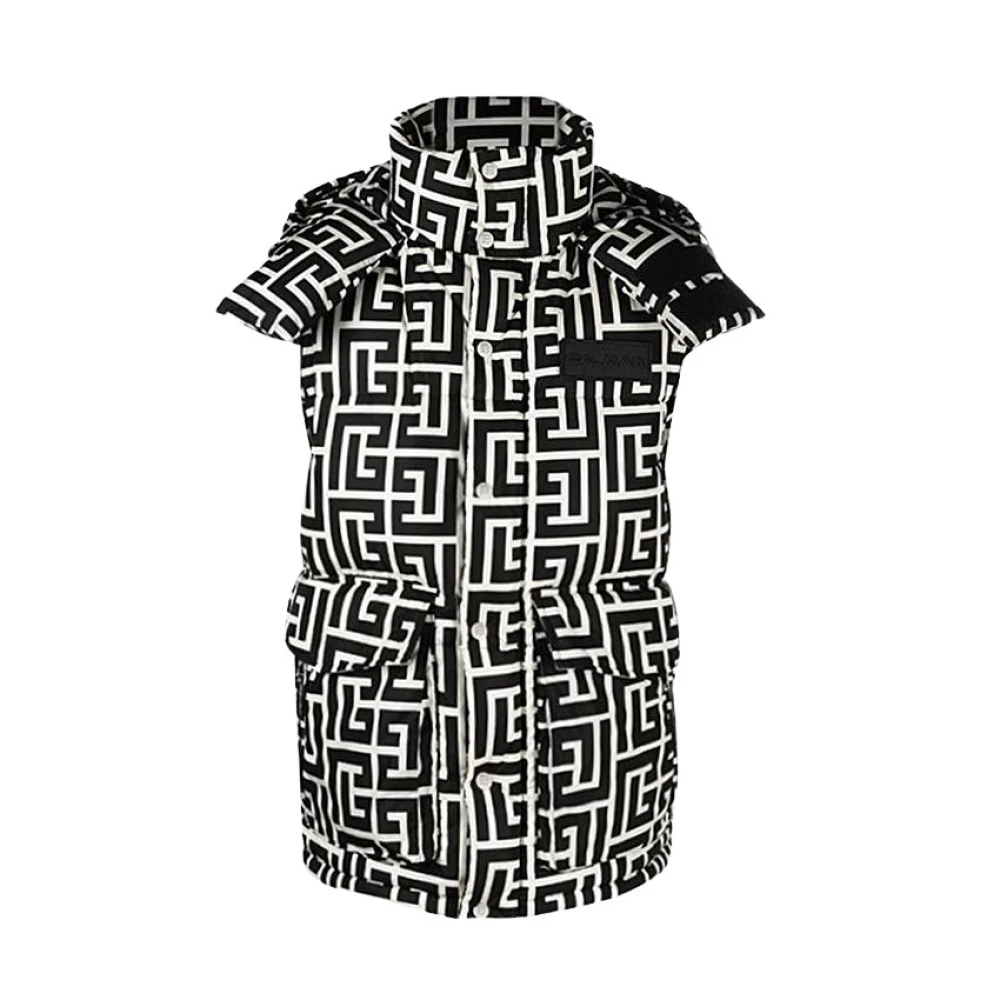 Balmain Gewatteerd mouwloos vest met monogrammotief Black Dames