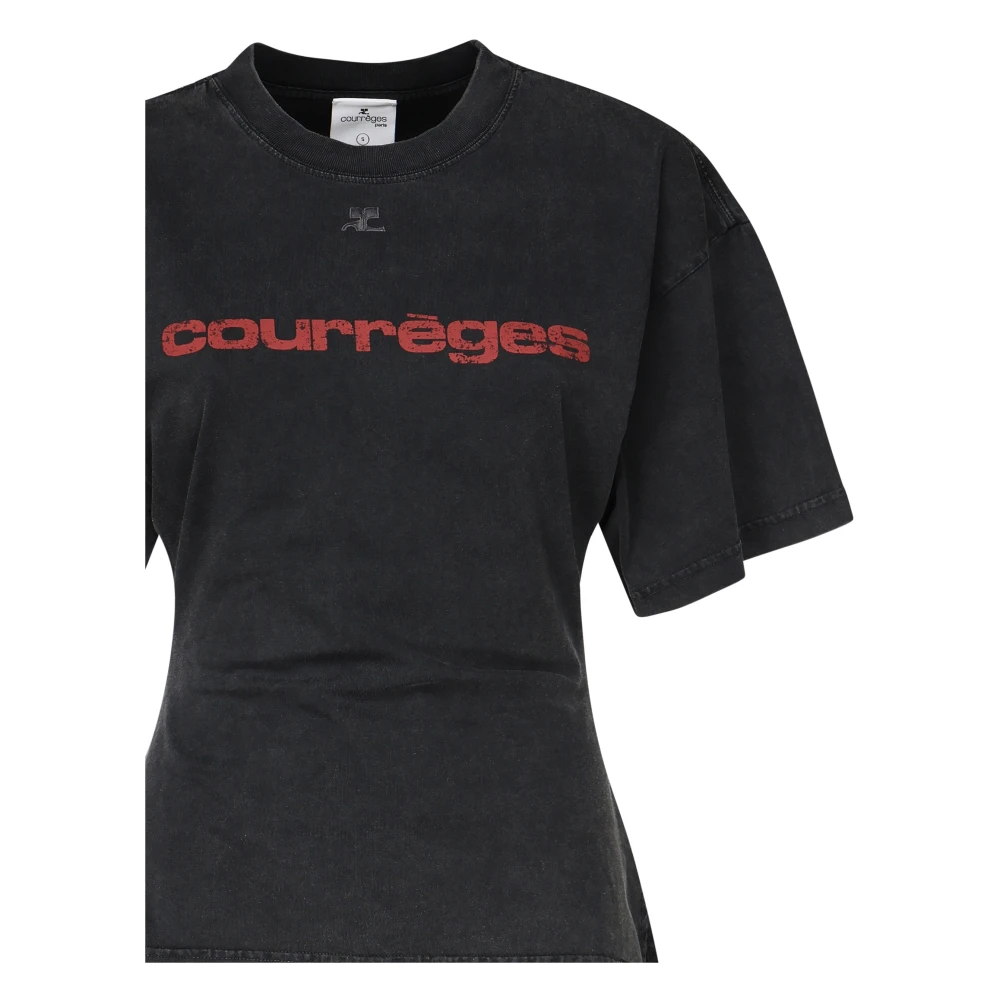 Courrèges T-shirt met uitlopende mouwen en logoprint Black Dames