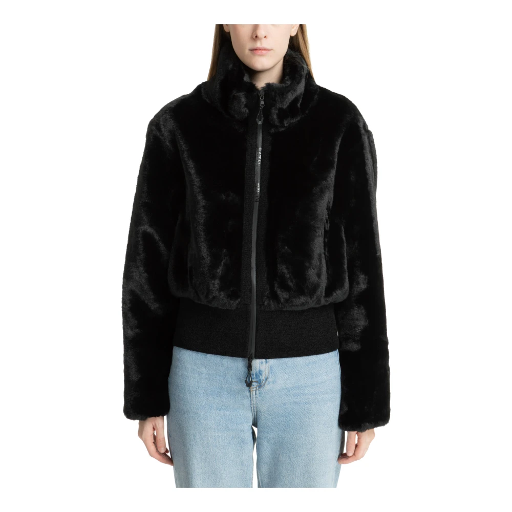 Emporio Armani EA7 Faux Fur Dragkedja Kappa Enfärgad Logo Black, Dam