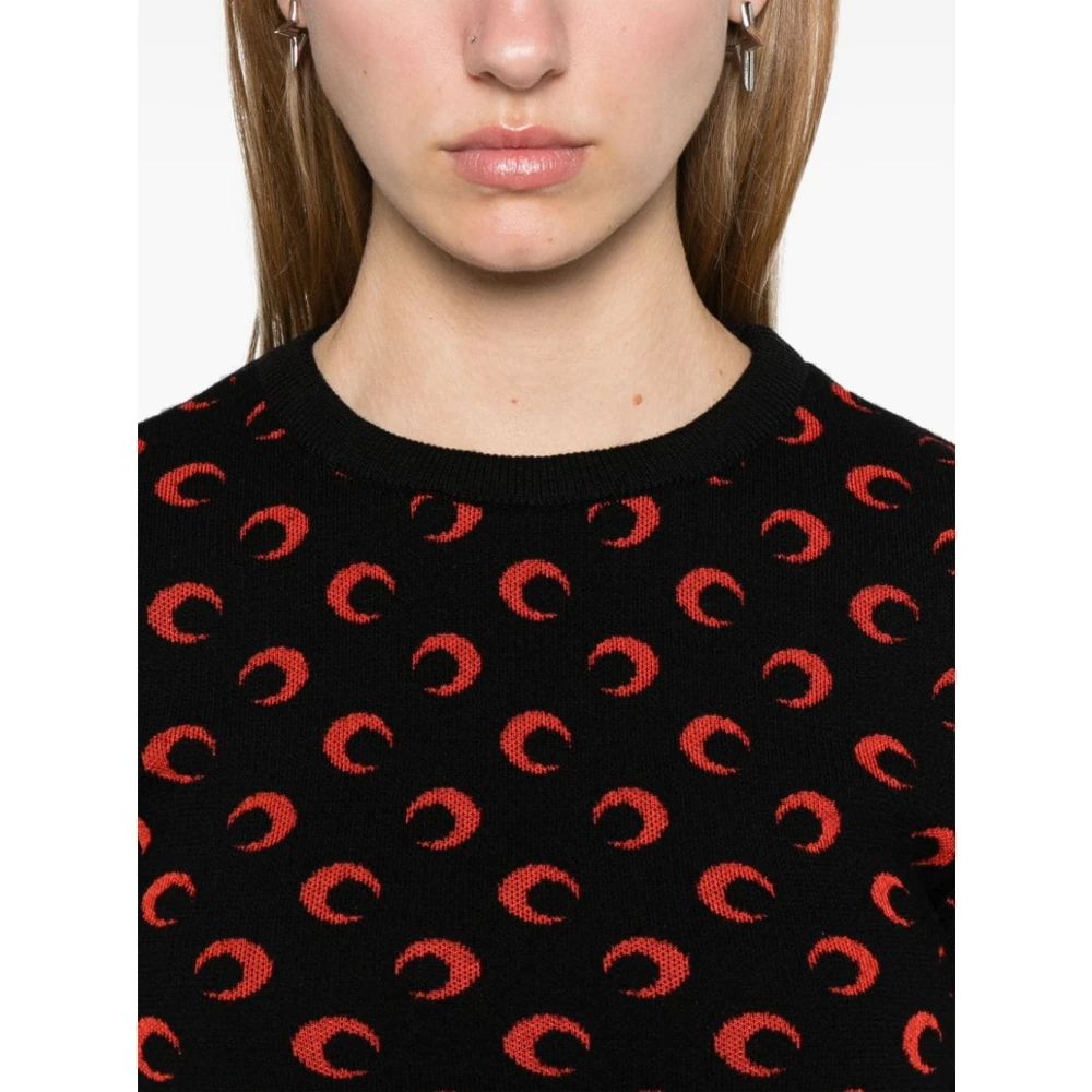 Marine Serre Maan Jacquard Zwarte Trui Black Dames