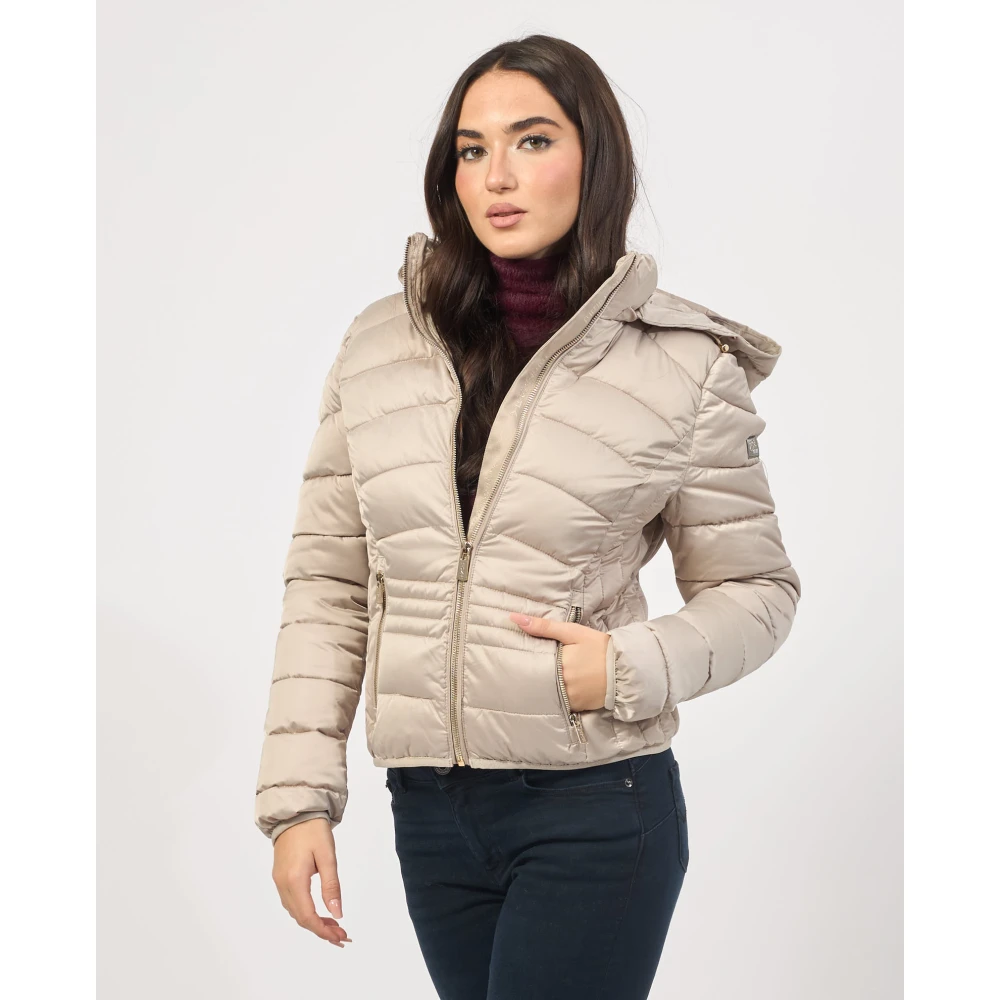 YES ZEE Korte gewatteerde regenjas met capuchon Beige Dames