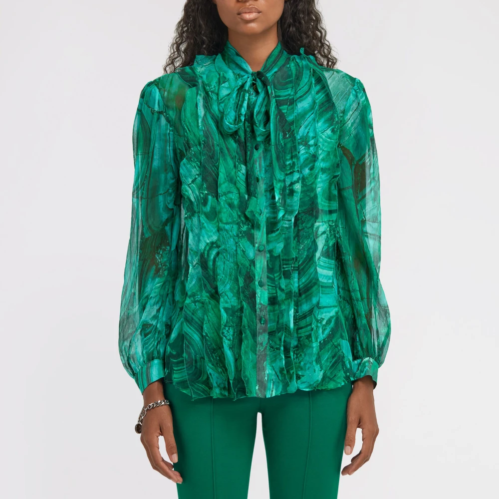 Roberto Cavalli Zijden Malachietprint Blouse Green Dames