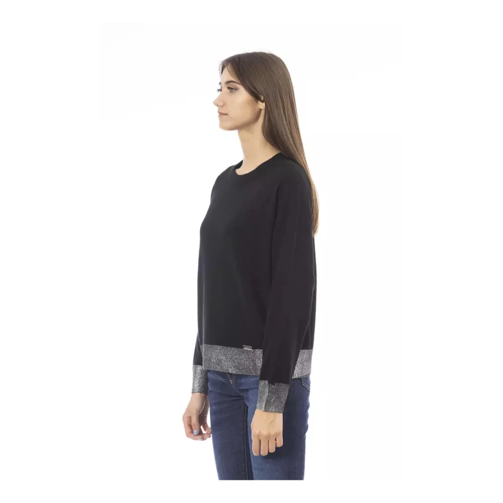 Baldinini Zwarte Wol Crew Neck Sweater Black Dames