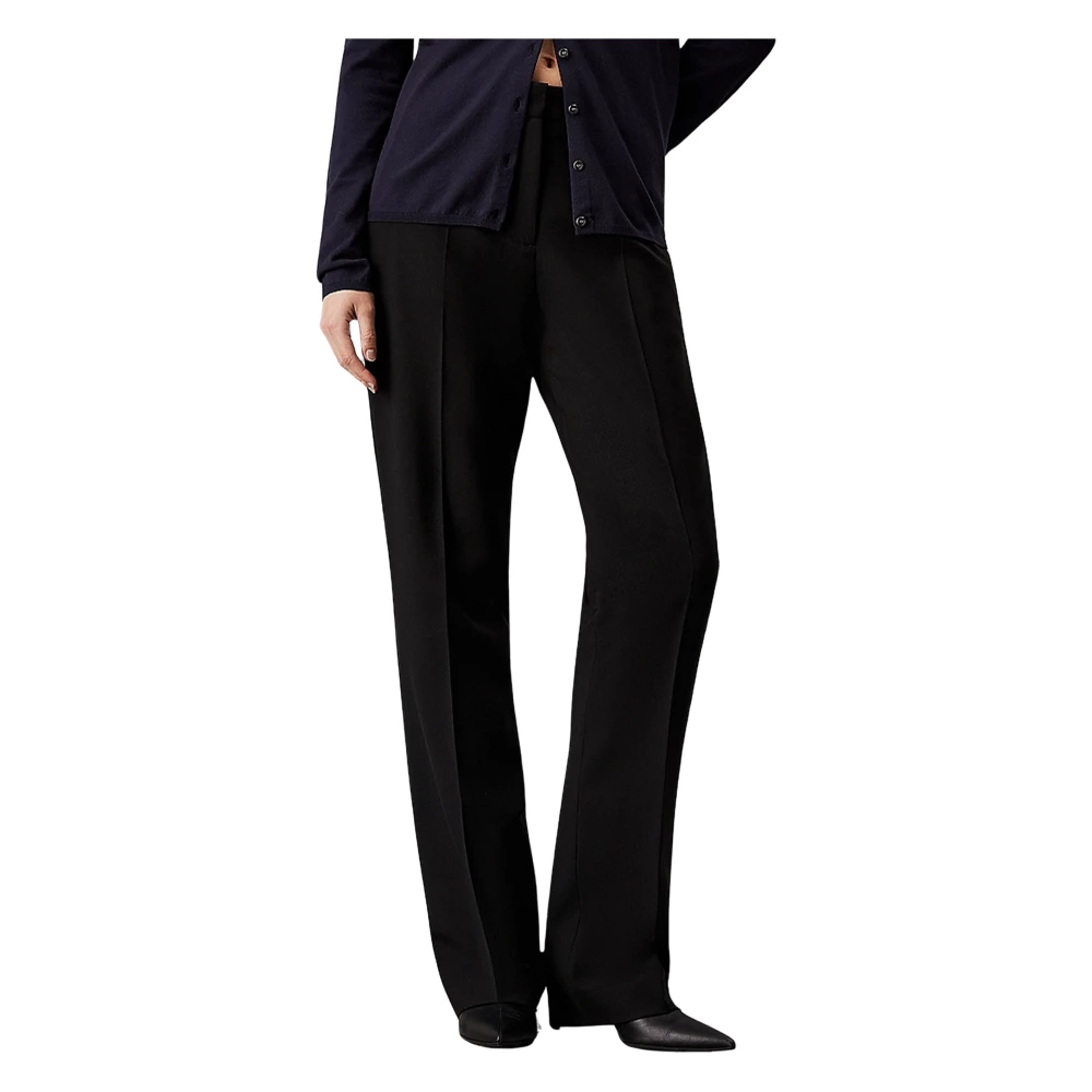 Calvin Klein Zwarte Wol Slim Straight Broek Black Dames