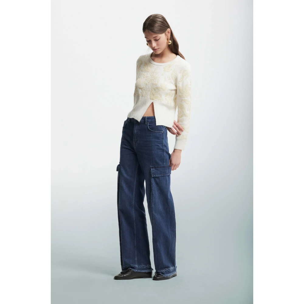 Kocca Stone-washed wijde broek met grote zakken Blue Dames