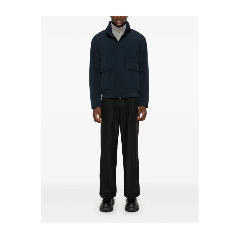 Woolrich Navy Blauw Textuur Jas Blue Heren