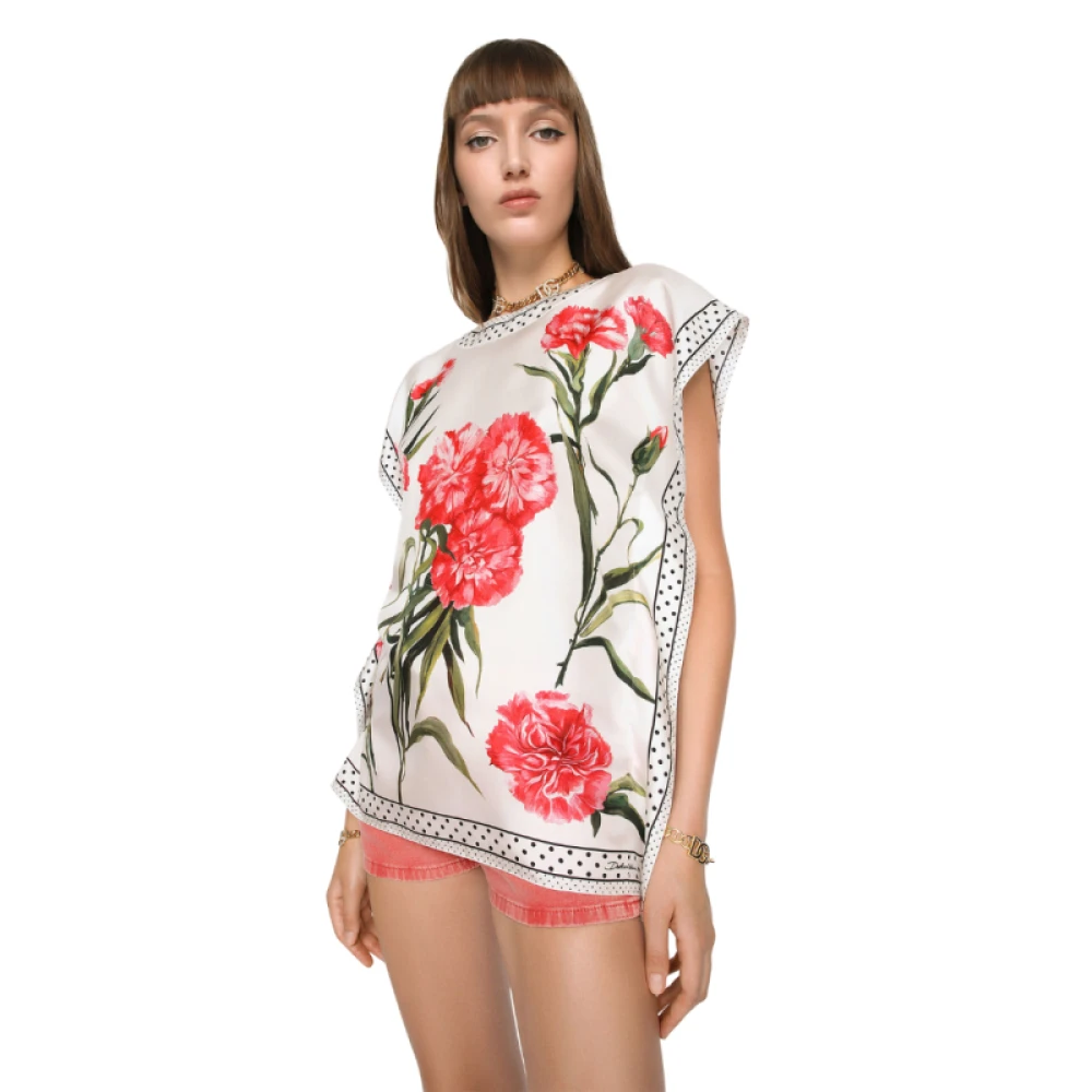Dolce & Gabbana Blouse met ronde hals in roze & zwart gestippeld Multicolor Dames
