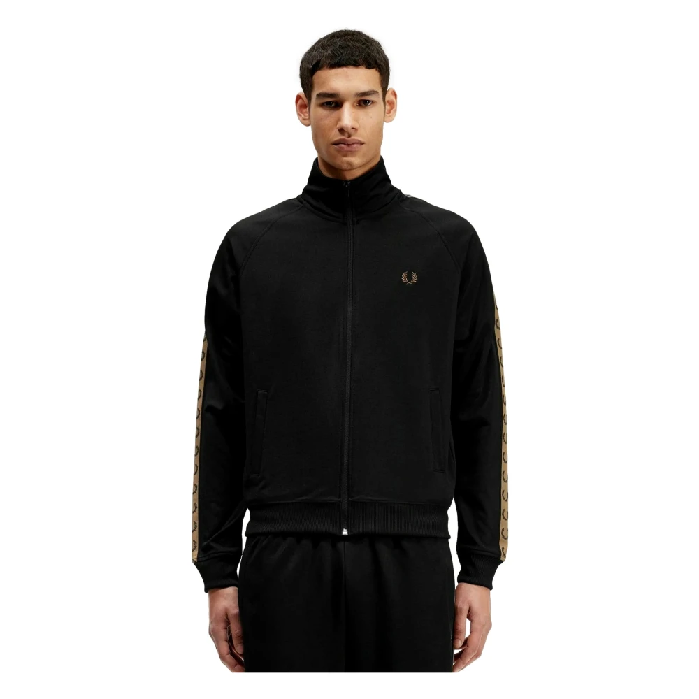 Fred Perry Zwarte Contrasterende Tape Trainingsjack Black Heren