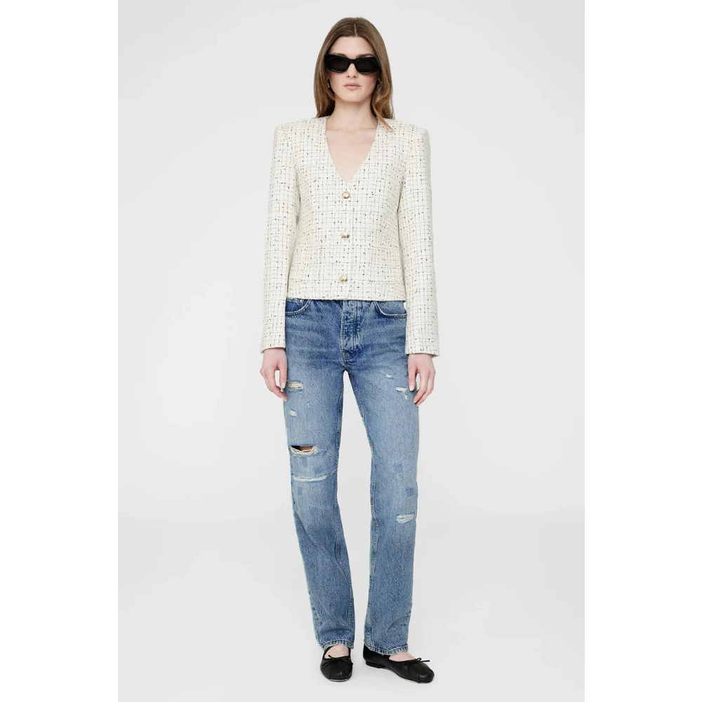 Anine Bing Tweed Jas Crème en Zwart White Dames