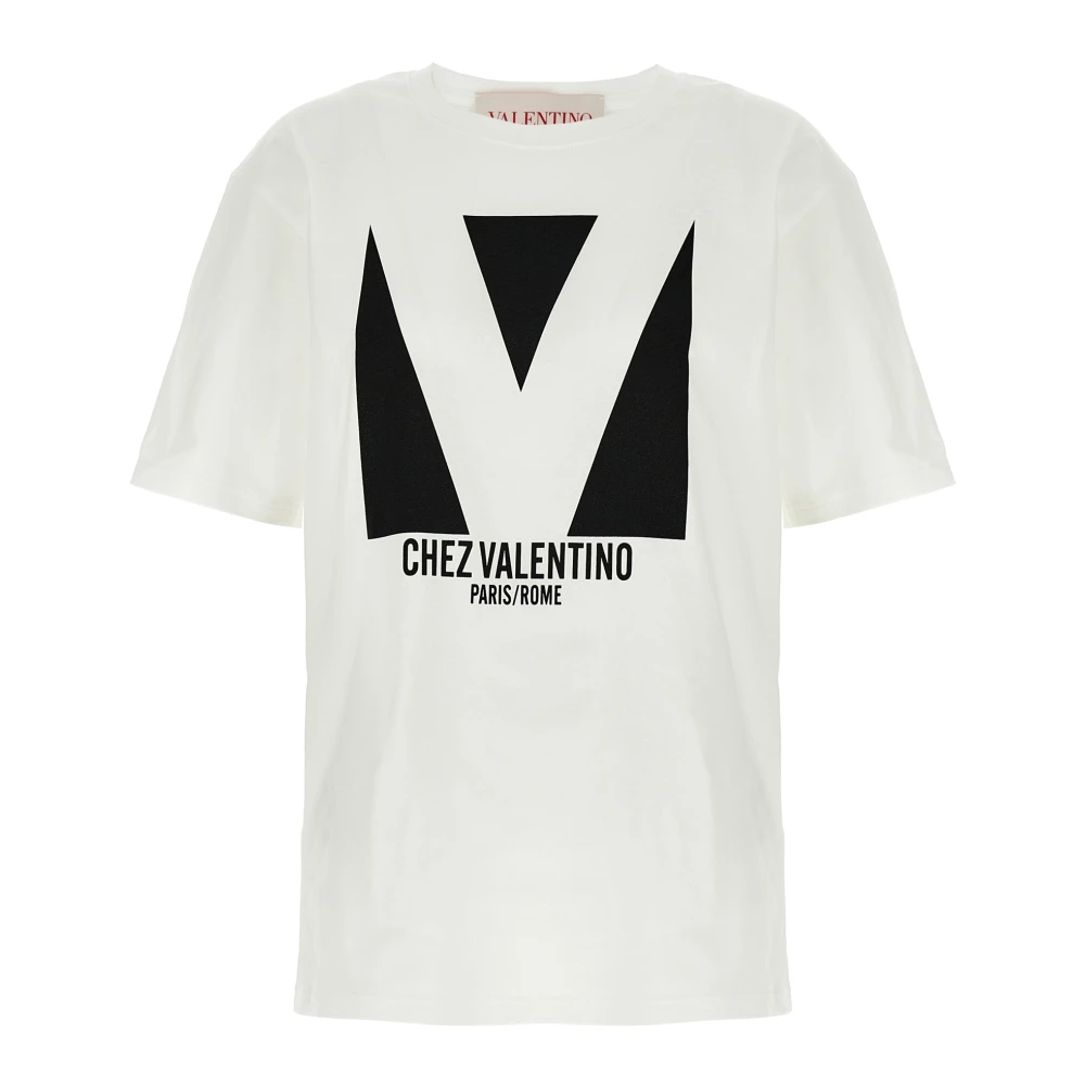 Valentino Garavani White T-Shirts, Female, Xs, Jersey Cotton T-Shirt With Chez Valentino Print