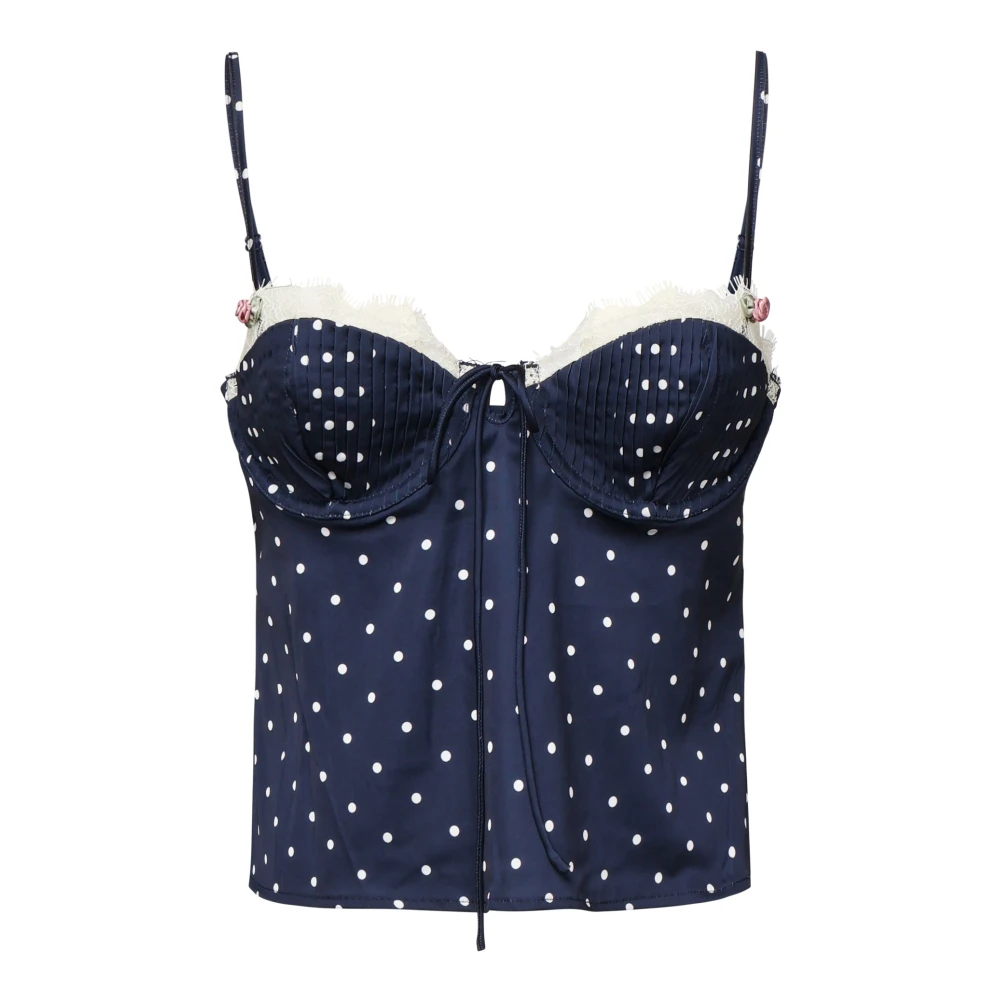 For Love & Lemons Blauwe Top met Plooien en Verstelbare Bandjes Blue Dames