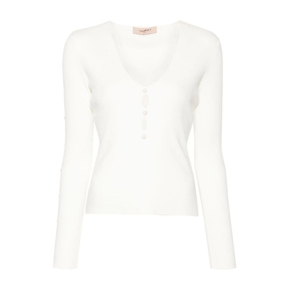 Twinset Vit Stickad Topp White, Dam