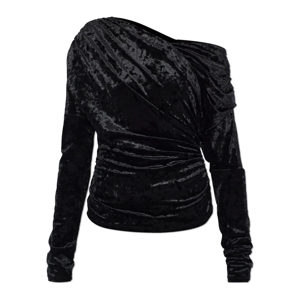 Ganni Damen Schwarz Velvet Draped Top