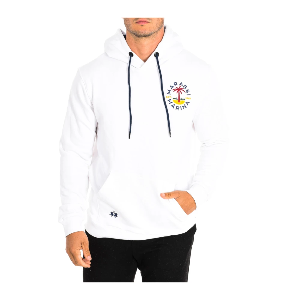 La Martina Men's White Hoodies, 2XL, Hooded Sweatshirt With Embroidered Logo