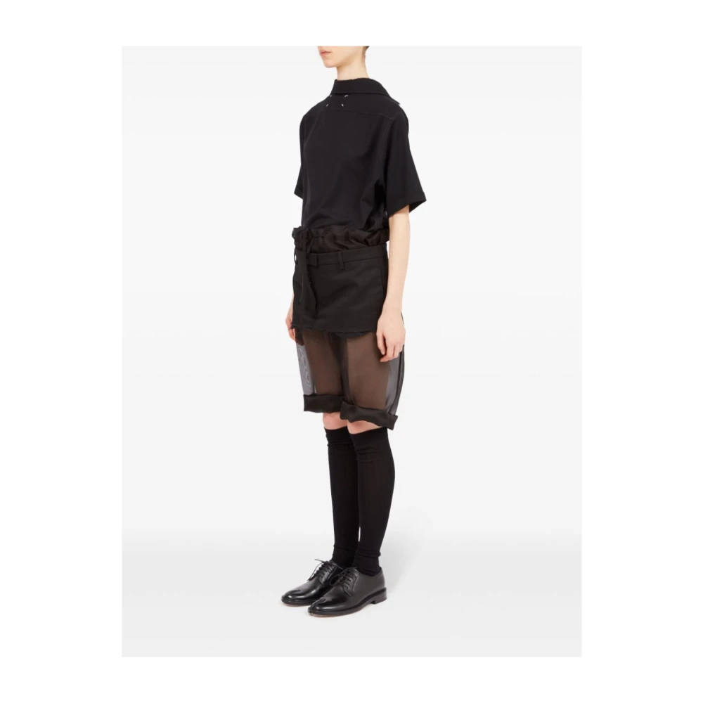 Maison Margiela Zwarte zijden organza shorts met gabardine minirok overlay Black Dames