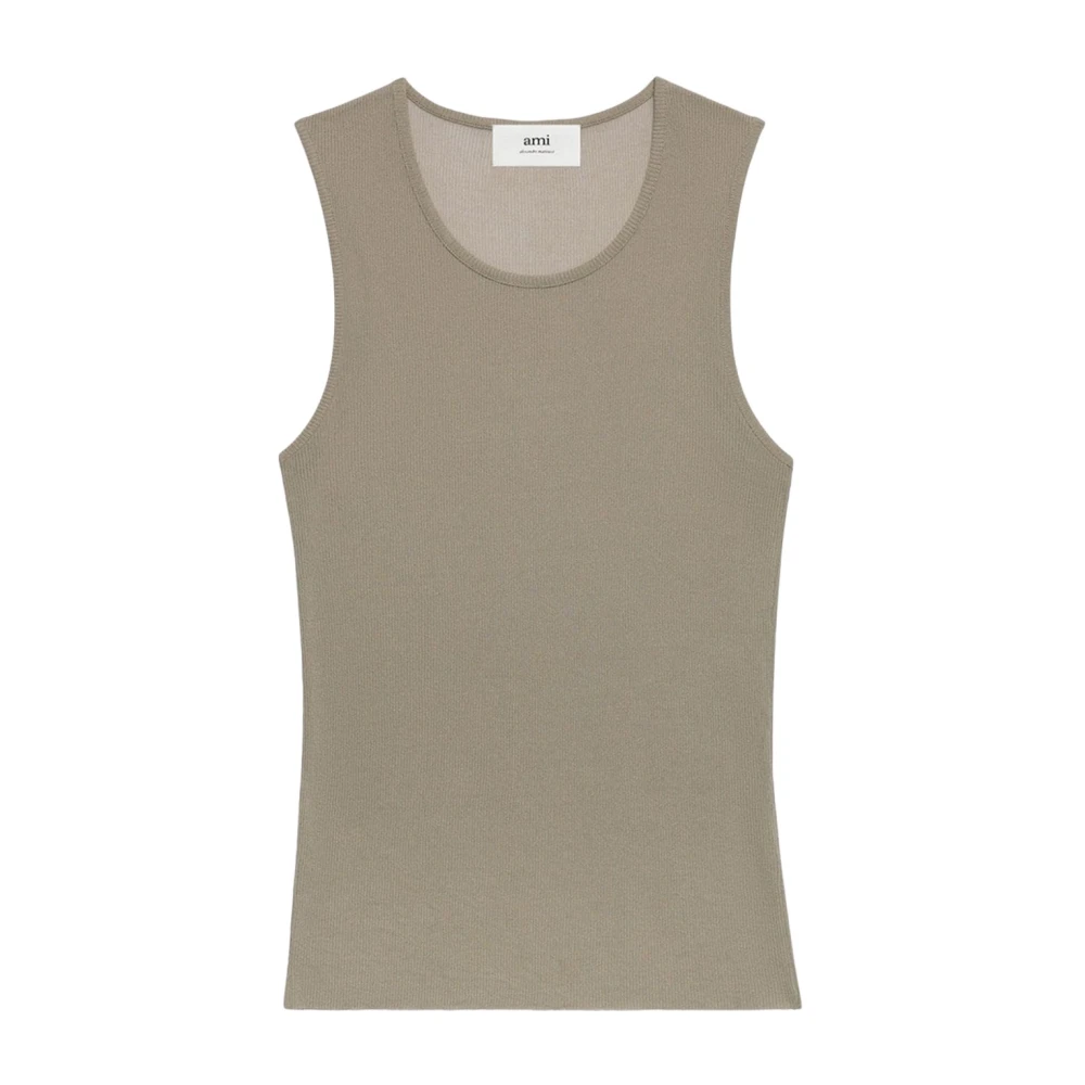 Ami Paris Grijze Jersey Gebreide Tanktop Beige Heren