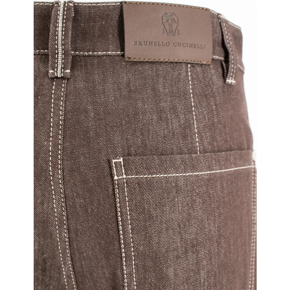 BRUNELLO CUCINELLI Casual denim broek met wijde pijpen Brown Dames