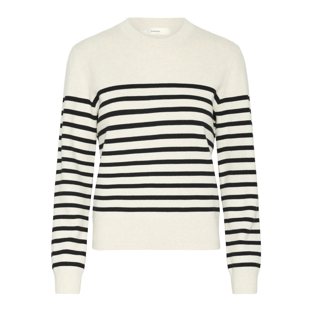 InWear Zwart Gestreepte Gebreide Trui Beige Dames