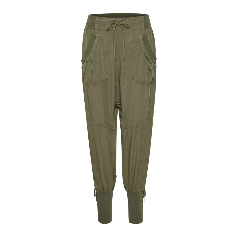Cream Khaki Elastische Taille Broek Green Dames