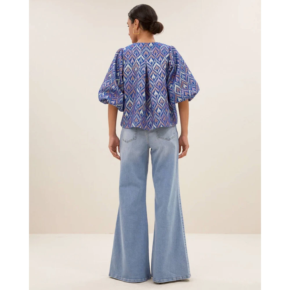 By-Bar Korte Mouw Mauri Blouse Blue Dames