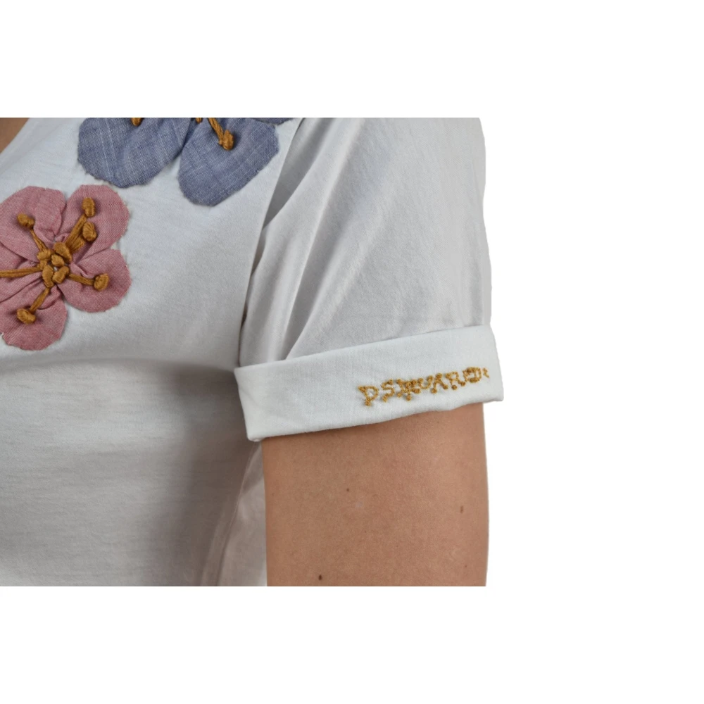 Dsquared2 Logo Katoenen T-Shirt met Bloemendetail White Dames