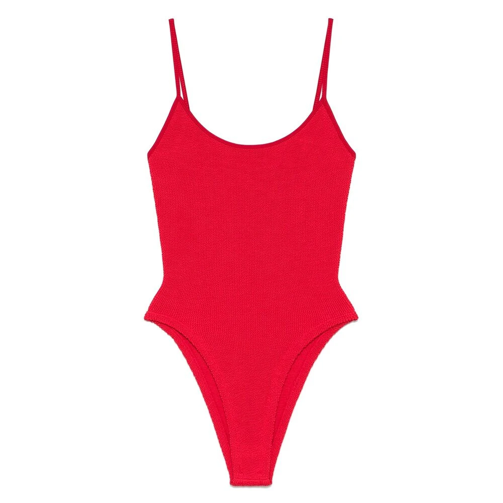 Hunza G Rode Scoop Neck Badpak Bodems Red Dames