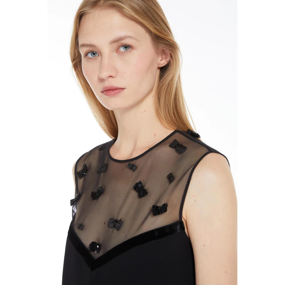 Max Mara Studio Zwarte A-lijn Tule Jurk met Satijnen Strikken Black Dames