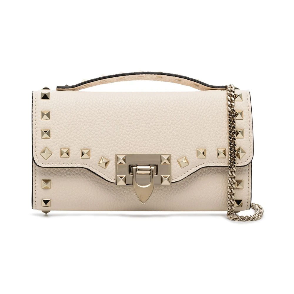 Valentino Garavani Gestudeerde Kettingportemonnee met Logodetail Beige Dames