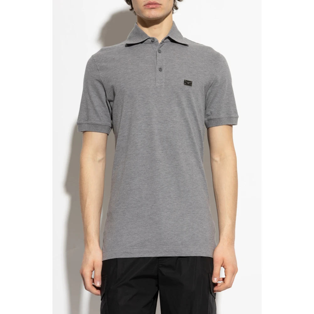 Dolce & Gabbana Katoenen polo met applicatie Gray Heren