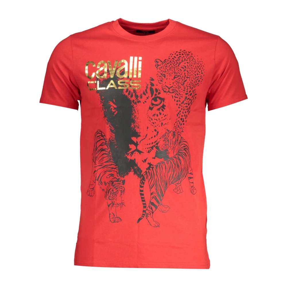 Cavalli Class Rode T-shirt met korte mouwen en logo Red Heren