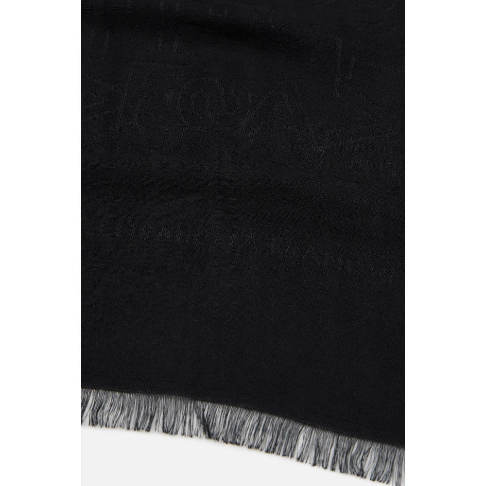 Elisabetta Franchi Jacquard Lettering Pashmina Sjaal Zwart Black Dames