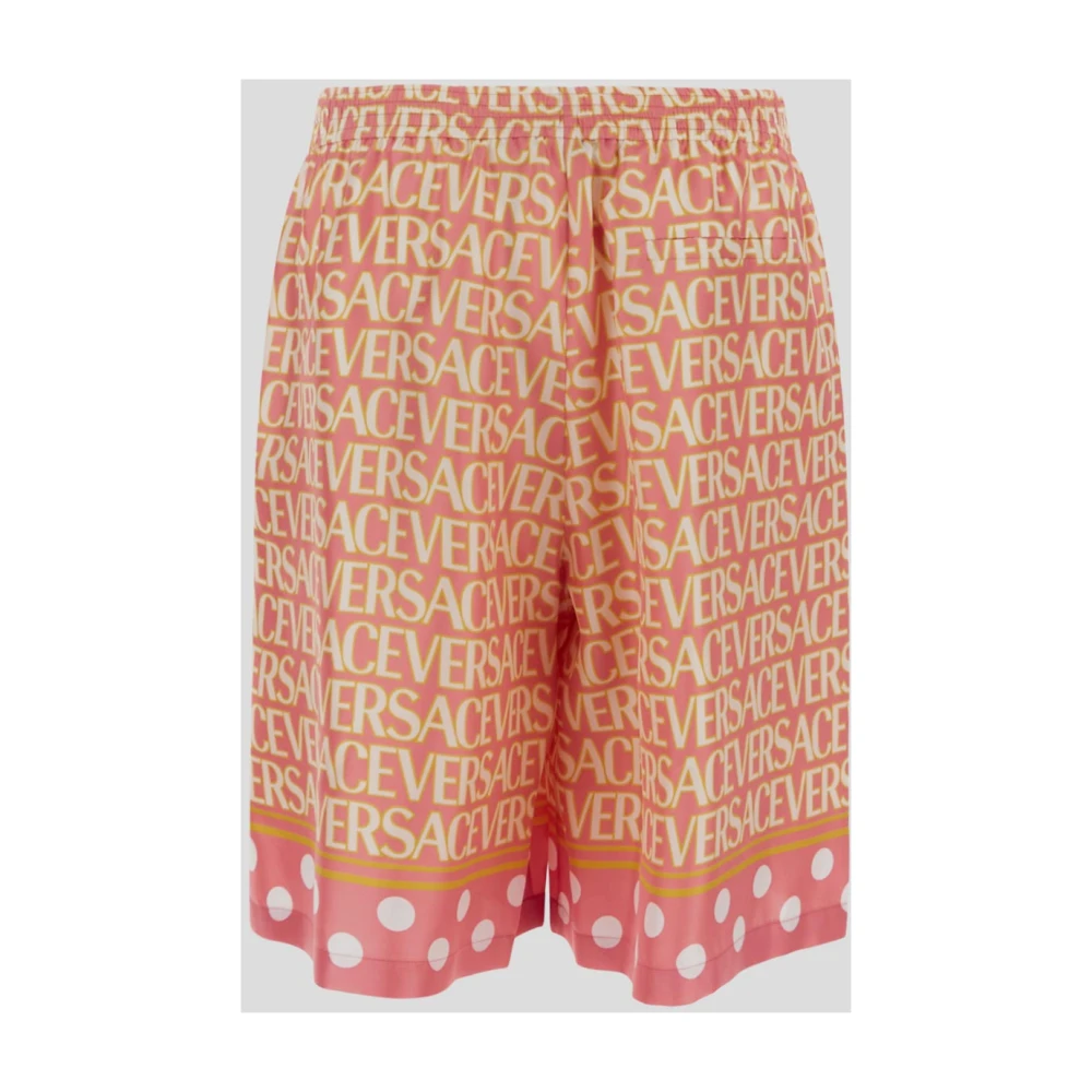Versace Zijden Shorts met Logo Patroon Pink Heren